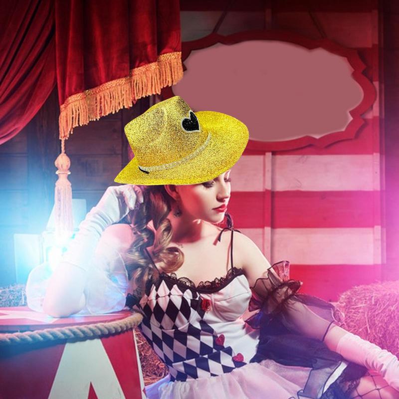 Glitzernder Cowboyhut Western Breiter Rand Cowgirlhut Disco Party Kopfbedeckung Kostümzubehör Cosplay Requisiten für Männer Frauen