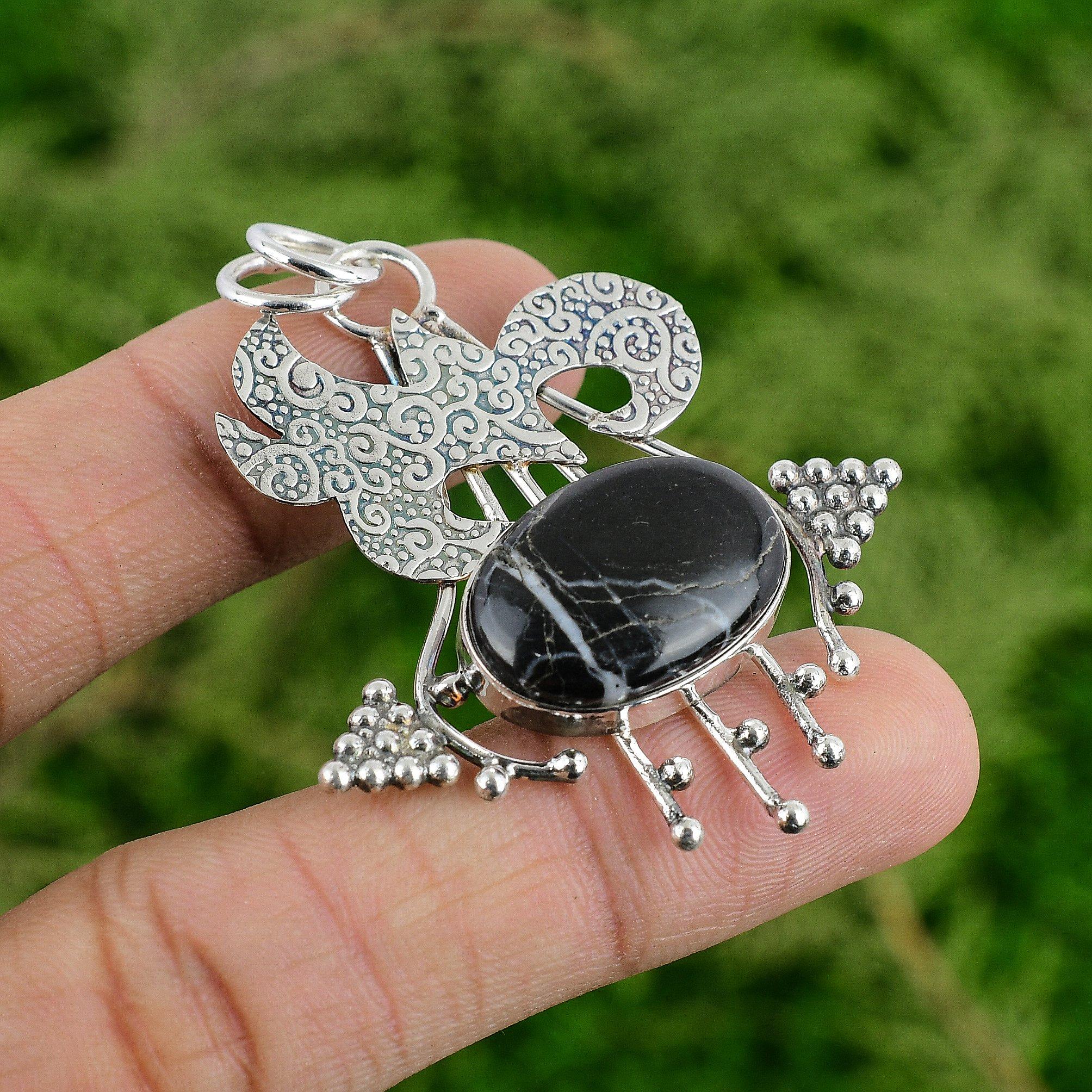 

925 Sterling Silver Oval Natural Chrysanthemum Bezel Art Deco Pendant Jewelry