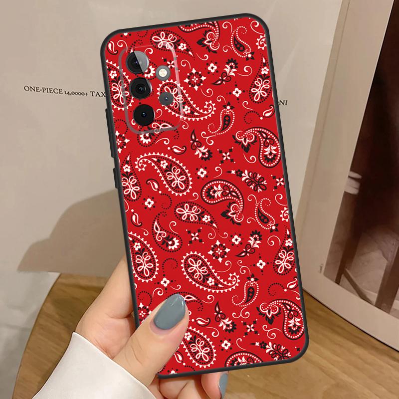 Red Bandana Paisley Case For Samsung Galaxy A55 A35 A15 A54 A34 A14 A33 A53 A13 A23 A17 A06 A16 A56 A36 A32 A52