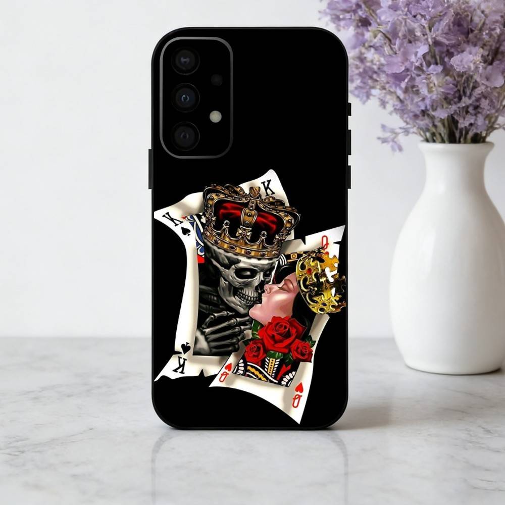 S-Skeleton Q-Queen of Hearts CARD Phone Case For Samsung Galaxy A73,A72,A71,A70,A53,A52,A51,Soft Silicone Black Cover