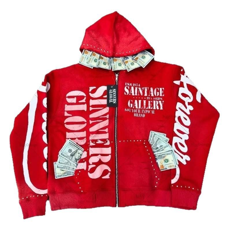 Vintage Harajuku Streetwear Zip-Up Cardigan Sweatshirt Couple Matching Womens Fashion