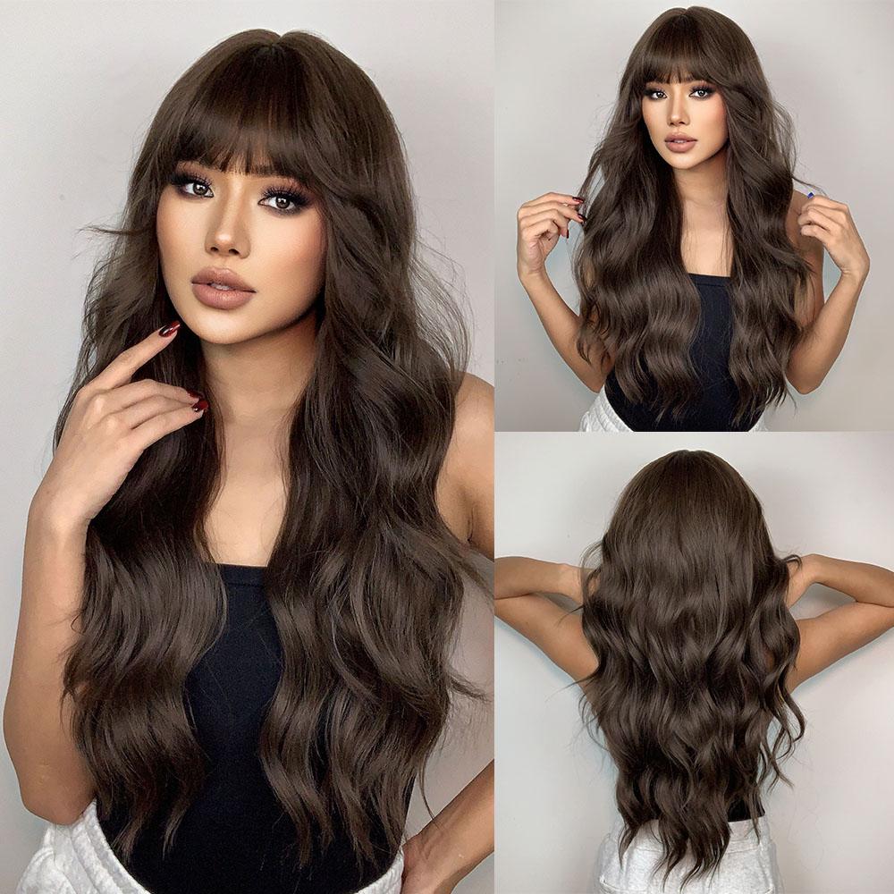 Platinum 613 Blonde Wig Long Wavy Synthetic Wig with Bangs Curly Mixed Golden for Women Cosplay Party Daily Use Heat Resistant