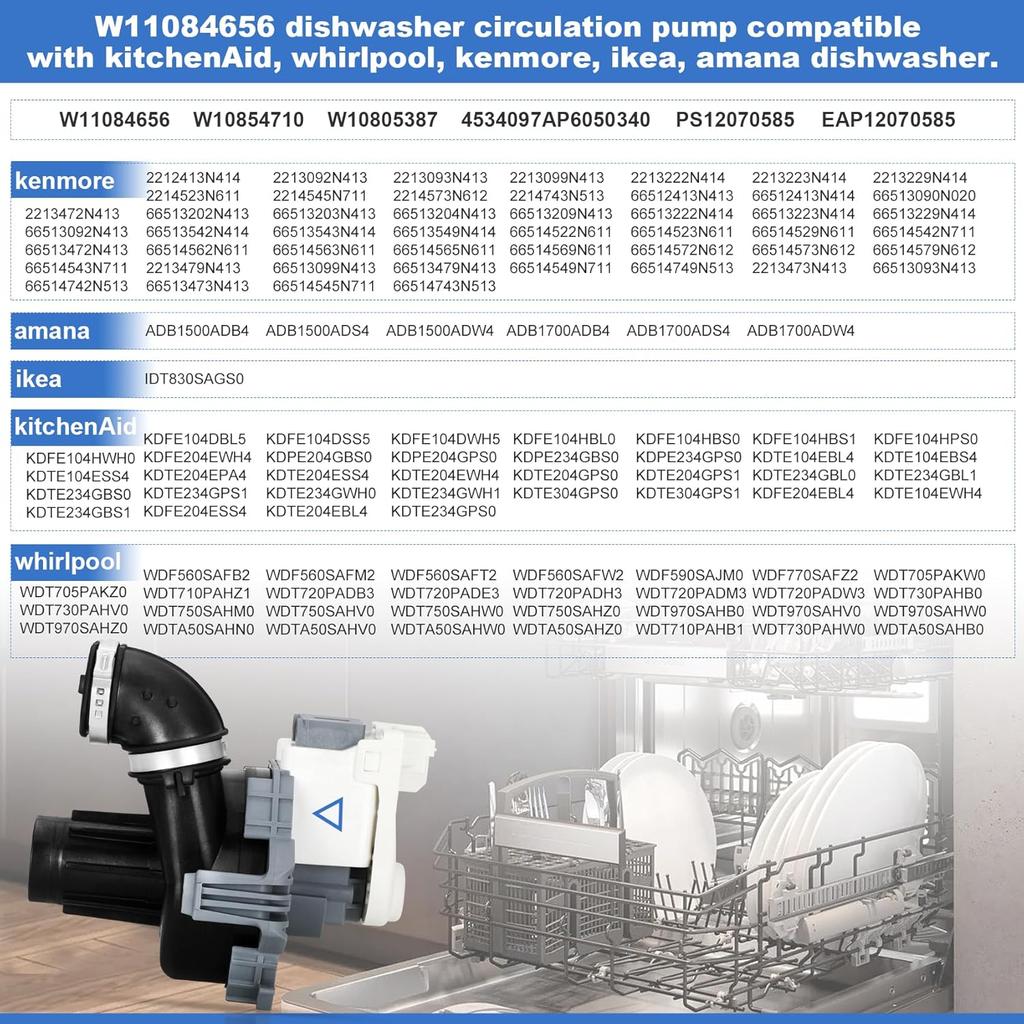 W11084656, W10805387, W10854710 Dishwasher Motor and Pump Assembly, Compatible With kenmore, kitchenAid, whirlpool, amana, ikea Dishwasher Replaces
