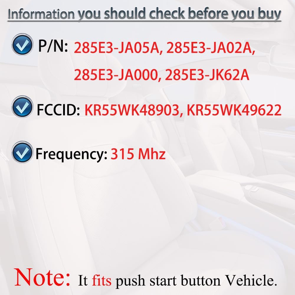 Key Fob Replacement Fits for Nissan Altima 2007-2013 / Maxima Murano 370Z 2009-2014 / Infiniti G35 G37 EX35 FX35 FX37 Q70 Keyless Entry Remote