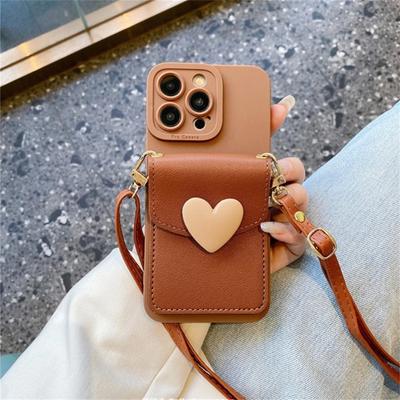 Cute Crossbody Lanyard Necklace Strap Card Holder Phone Case For For Iphone 11 12 13 16 1 Pro Max X XR 14 Plus 3D Love Heart Cover