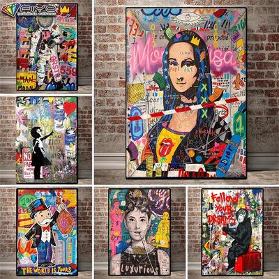 Pittura diamante 5D fai da te Banksy Mona Lisa Art Doodle Kit punto croce Trapano completo Ricamo Mosaico Immagine artistica di strass Regalo