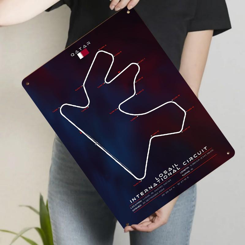 Custom Qatar Losail International Circuit Map Metal Wall Art Racing Theme Home Decor Metal Painting 20x30cm(7.8x11.8inch)