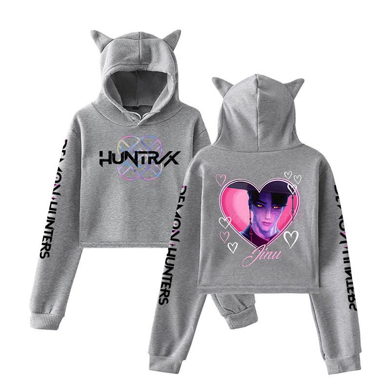 Autumn K - POP Demon Hunters Printed Cat Ear Hoodies Fashionable Casual Sports Long Sleeved Children's Boy and Girl Kids Unisex Hooded Sweatshirts