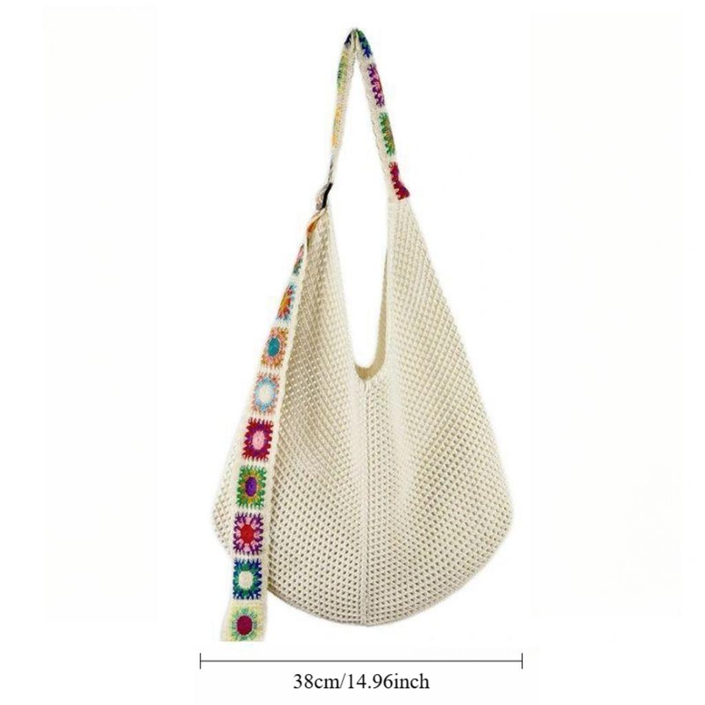Mesh Beach Bag Knit Summer Hobo Bag Vacation Boho Tote Bag for Women Crochet Tote Bag