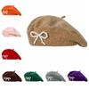 Knitted Bow Beret Solid Color Beanie Cap Streetwear Wool Beret  Street Photography