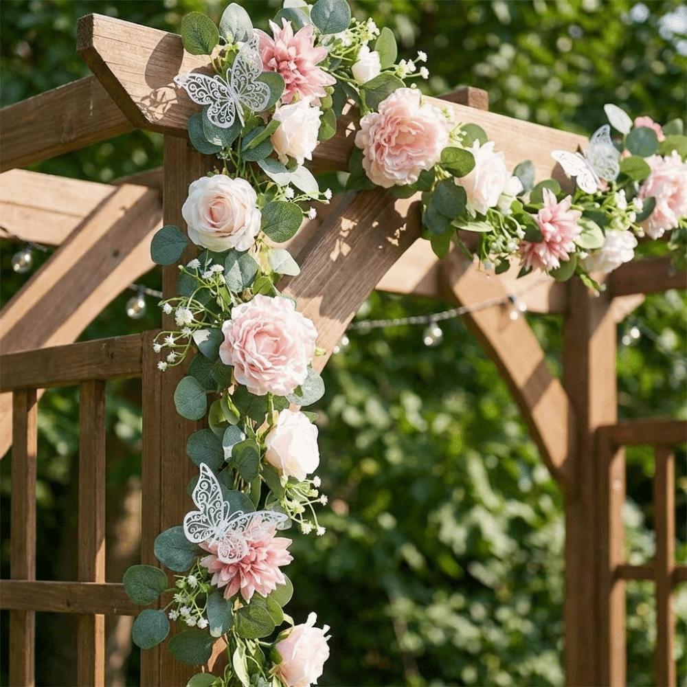 Romantic Artificial Eucalyptus Leaf Vine Plastic Realistic Butterfly Rattan Decor Handmade Lifelike Fake Hanging Plants