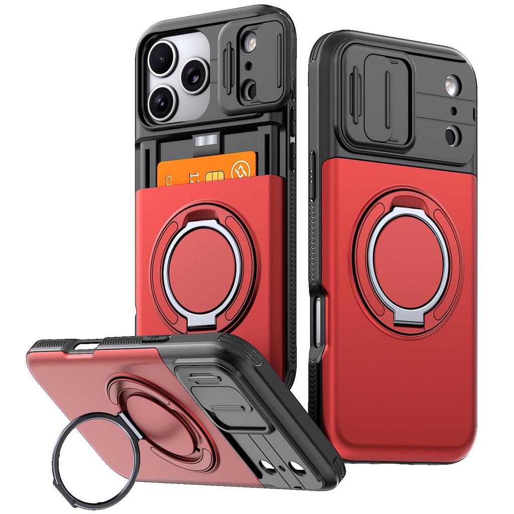iPhone 17/18 Pro Max Case, Push-Window Card Holder, Anti-Drop Shell