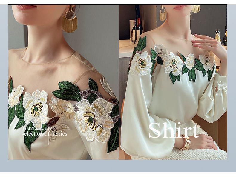 Spring 2024 Women's Chic Floral Embroidered Mesh Shirt