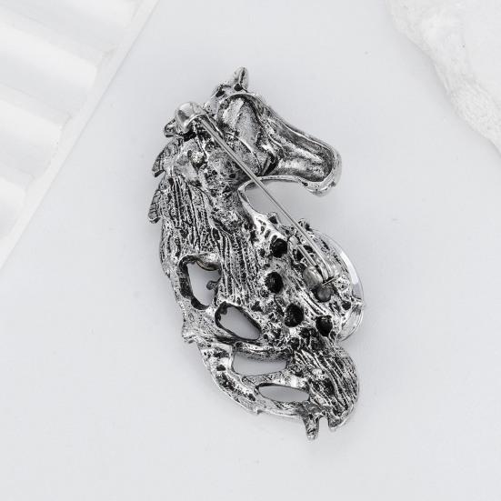 1/2Pcs Brooch Metal Horse Head Design Pin with Sparkling Rhinestones Oval Colored Faux Crystals Fastening Badge Jackets Scarves Bags Accessories