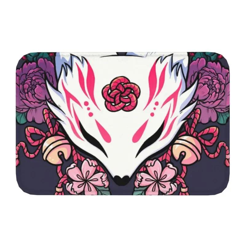 Fox Spirit Kitsune Front Door Mat Anti-Slip Indoor Absorbent Japanese Kabuki Doormat Floor Bath Entrance Rug Carpet