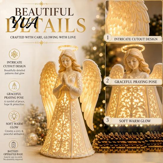 LED Night Light for Bedroom Guardian Angel Figurine with Warm Christmas Decor, Praying Peaceful Keepsake Memorial Lamp Statue Tabletop Home