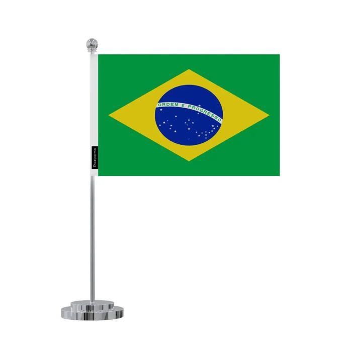 Drapeau de bureau - Brésil - 14 x 21 cm - Polyester - Impression recto/verso - Acier inoxydable