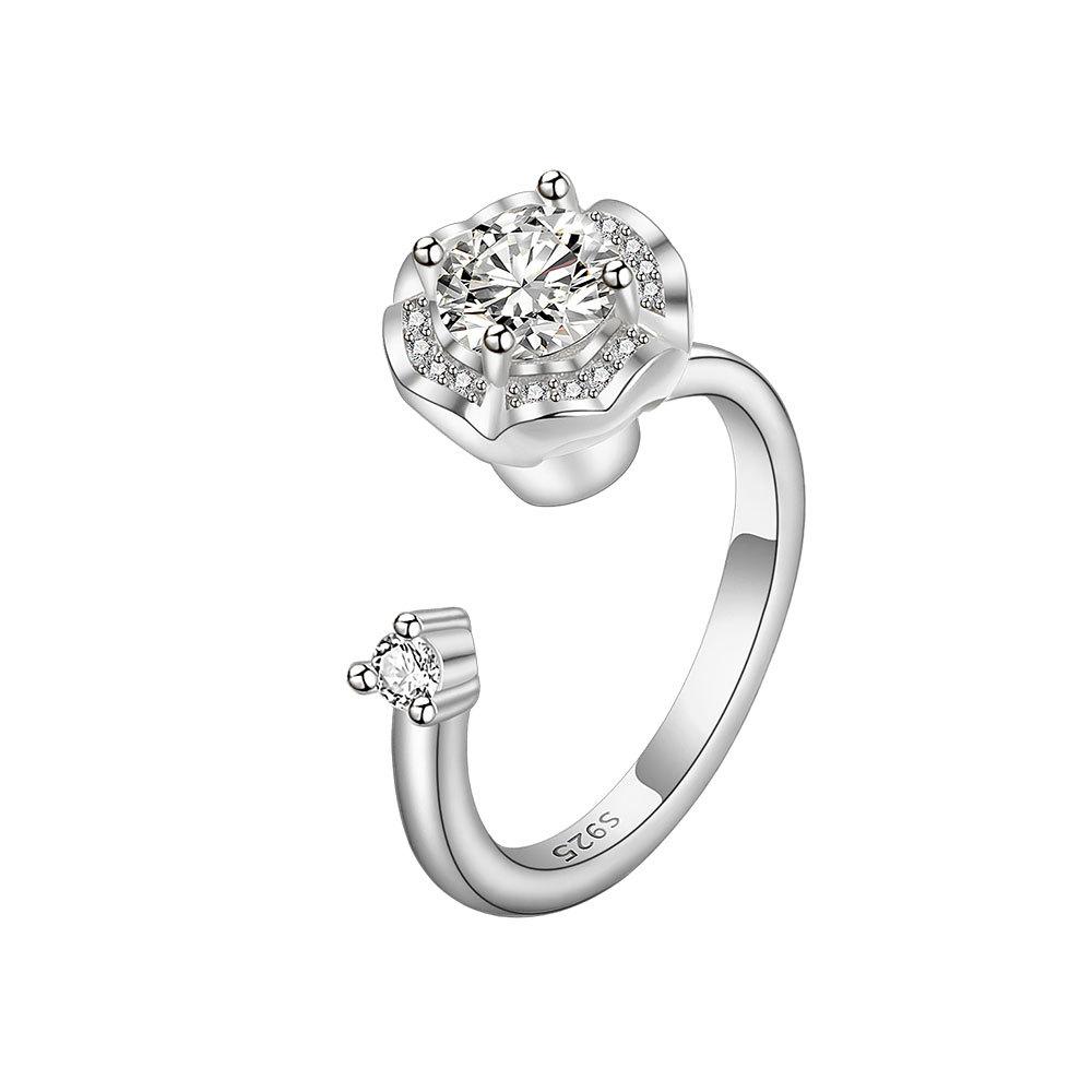 

Sweet Rose Flower Gold Color Adjustable Spinning Engagement Ring for Women Aesthetic Anti-Stress Anxiety Relief Accessory resizable