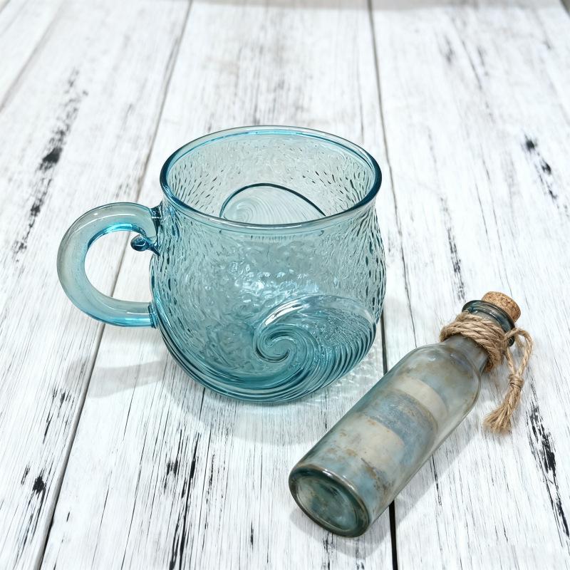 Cute Sea Stlyle 3D Wave Grain Glass Mug Coffee Milk Juice Glass Cup Heat-resistant BorosSunset Mug desktop decoration Glass Cup