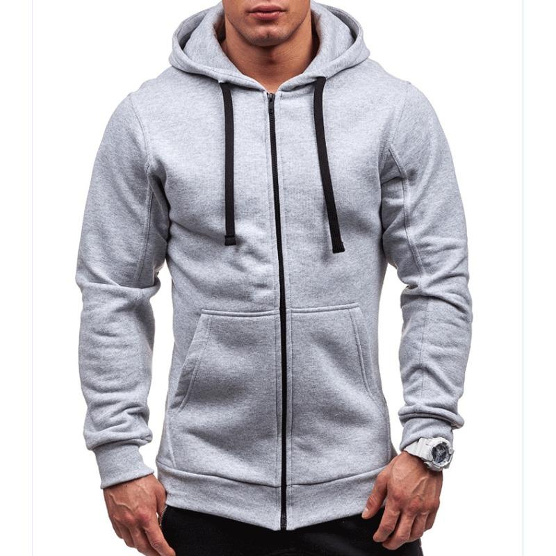 New Style Sweatshirt Zipper Hooded Sweatshirt Jacket Men s Solid Color Cardigan (1) M