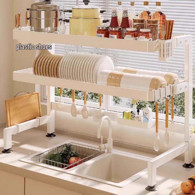 White 76cm Double-Layer Stainless Steel Over-Sink Dish Drying Rack