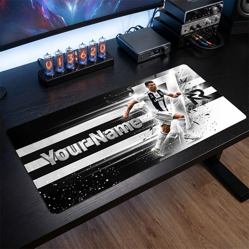 Cristiano Ronaldo Custom Large Mouse Pad, Personalized Name Text Print, Football Logo Non‑Slip Desk Mat Gaming Gift