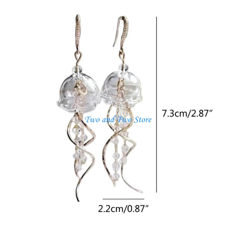 HX6F Jellyfish Tassels Drop Pendant Earrings Temperament Dangle Earrings Jewelry