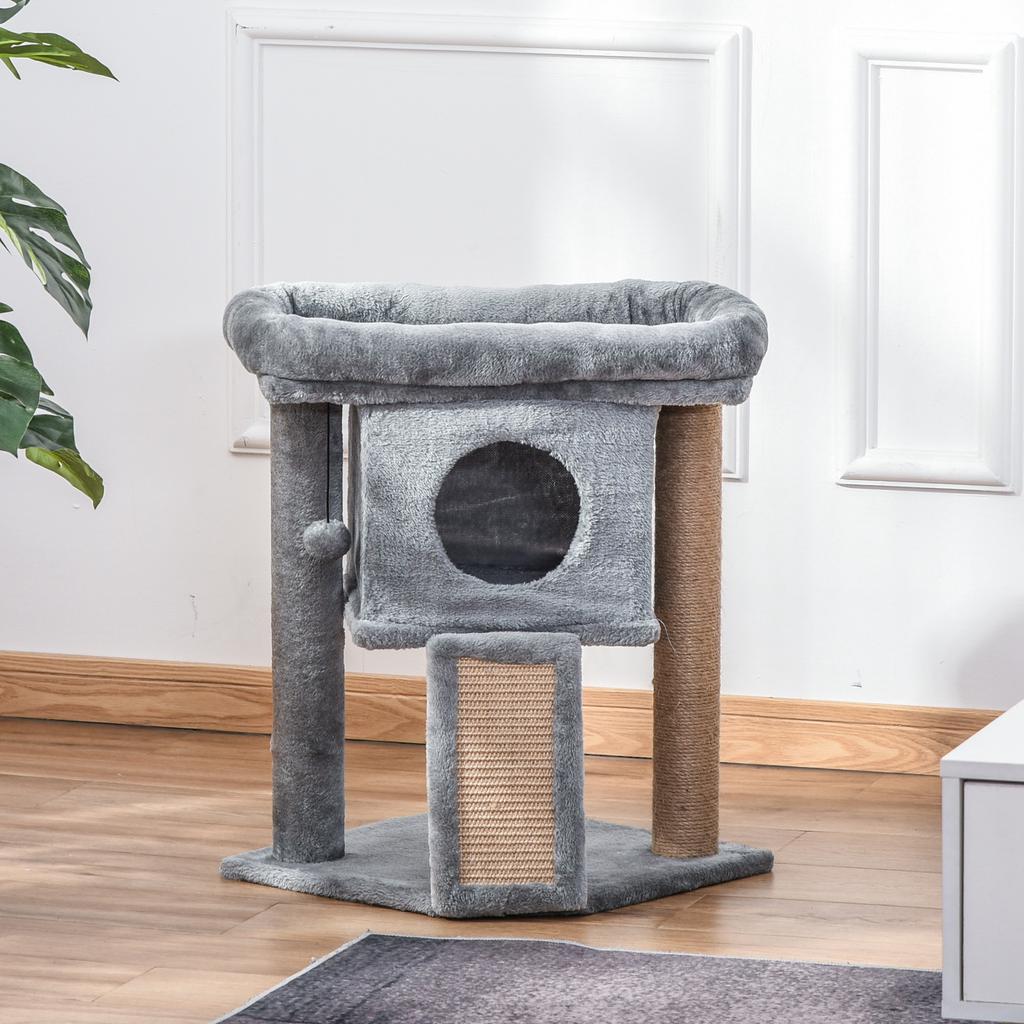 Cat Tree Tower For Indoor Cats Cat Scratching Post Climbing Activity Centre W Jute Scratching Pad Toy Ball Cat House Grey