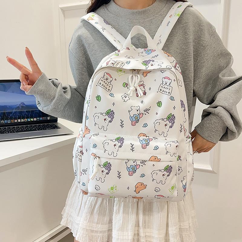 Small Fresh and Versatile Cute Girl Schoolbag Lightweight Cartoon Doodle Large Capacity Backpack for Primary and Secondary School Students