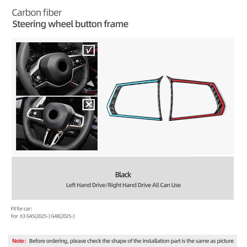 For BMW X3 G45 G48 2025- Carbon Fiber Steering Wheel Button Frame Sticker Emblem Trim Ring Car Interior Decor Accessories FW6
