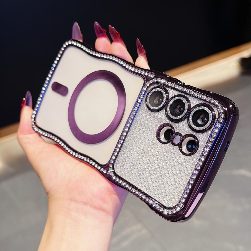Glitter Diamond for Plating Case for Samsung Galaxy S26 Ultra Plus Bling Camera Protector Transparent Wave Cover
