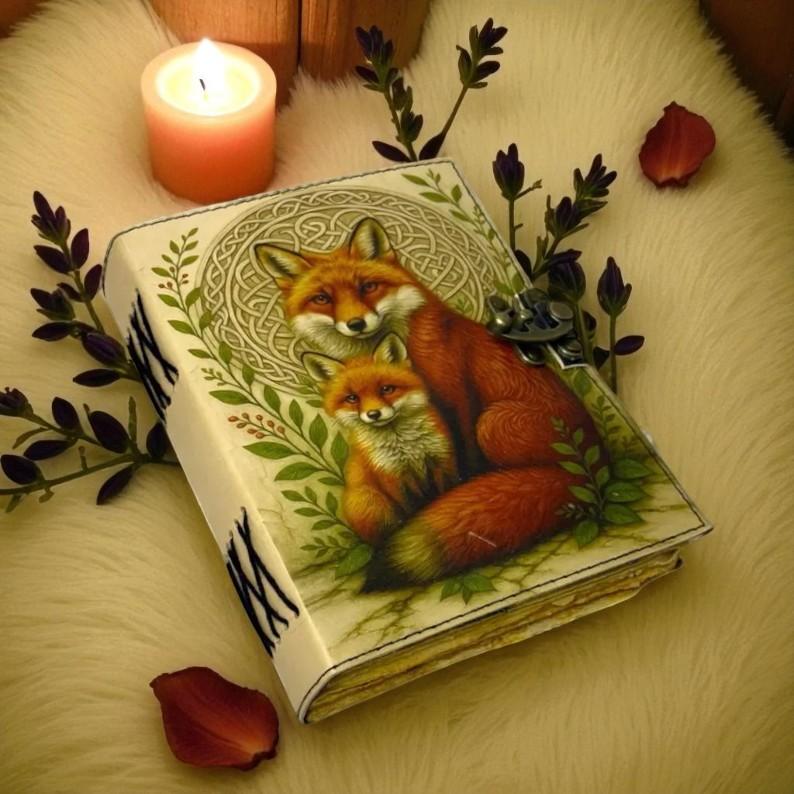 Handmade Mother Fox Leather Journal – Vintage Deckle Edge Notebook, 200 Pages, 5x7 Inch Handmade Diary, Nature & Animal Art Journal