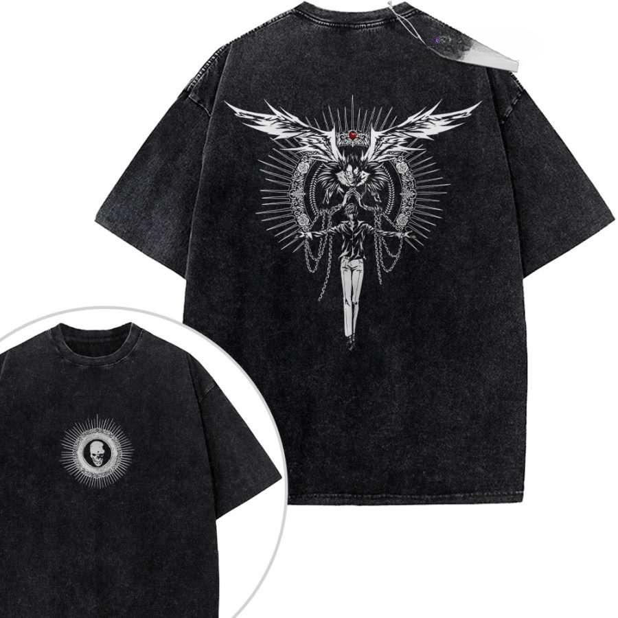 Death Note Vintage Loose Washed Tshirt personality Clothes Suitable for all seasons Retro Fashion Streetwear Trendy Couples tee