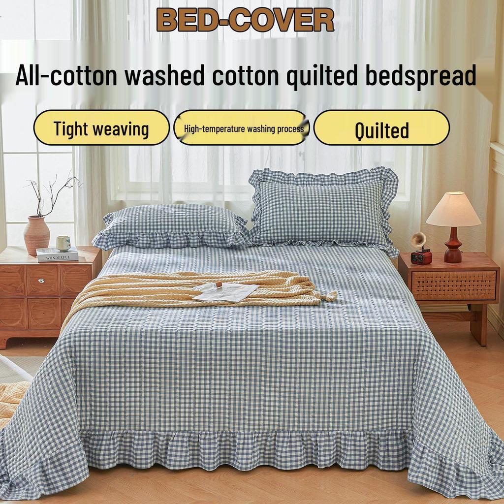 2025 Korean Style Pure Cotton Lace Yarn-Dyed Bedspread Set - 3 Piece