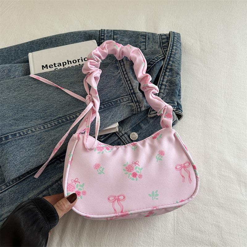 

Gentle and Sweet Flower Canvas Bag for Women 2025 New Drawstring Shoulder Bag High Beauty Broken Flower Bow