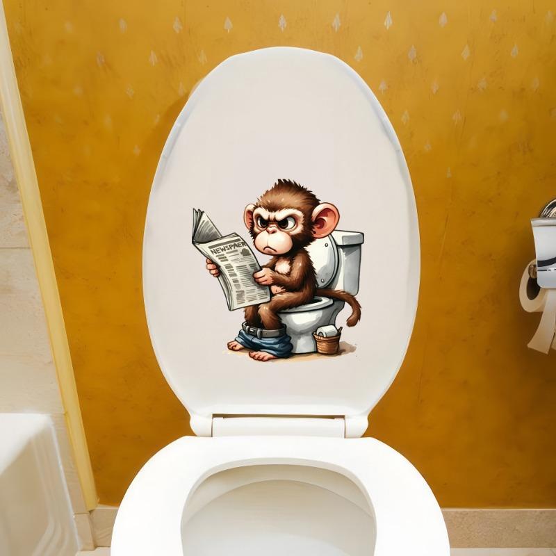 1PC Sticker Toilet Decoration, Newspaper Monkey Removable Wall Sticker