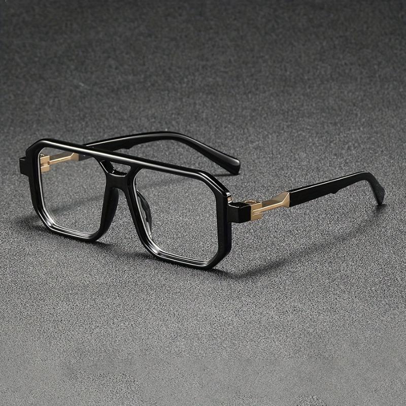 3pcs Men's Glasses,Square Frame with Double Bridges,Simple,Vintage,Literary, Fashionable,Trendy,Polygonal,Suitable for Daily Decorative Wear