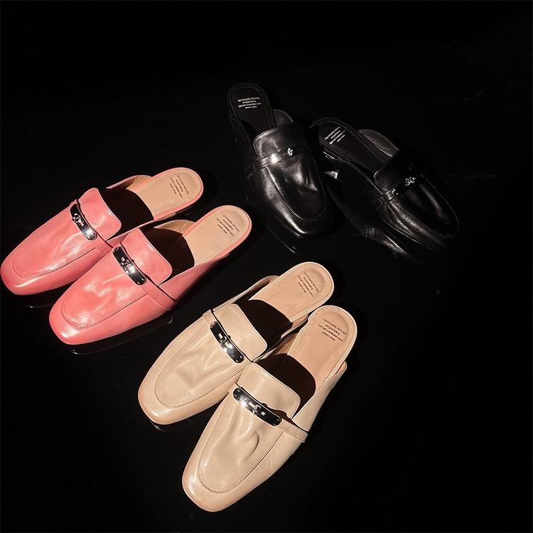 

Muller mop series~ 2025 summer new first-layer cowhide lock sandals wear bag head slippers women, free shipping 39 абрикосовый