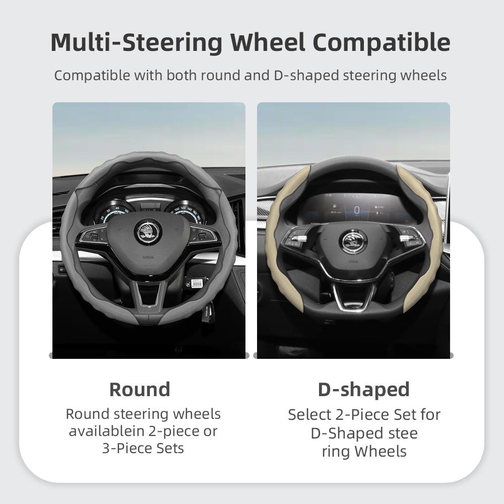 Suitable for Skoda Steering Wheel Cover with Wavy Sports Design, Breathable Leather, Segmented, Non-Slip, Sweat-Absorbent Protection for Octavia,