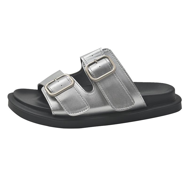 

Женские черные мягкие пляжные шлепанцы высокого класса - Лето 2025 Крутой и модный стиль с толстой подошвой 39 серебряный