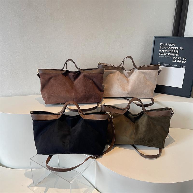 New Retro Crossbody Bag Korean Version Suede Large Capacity Tote Bag Versatile Commuting Casual Shoulder Bag
