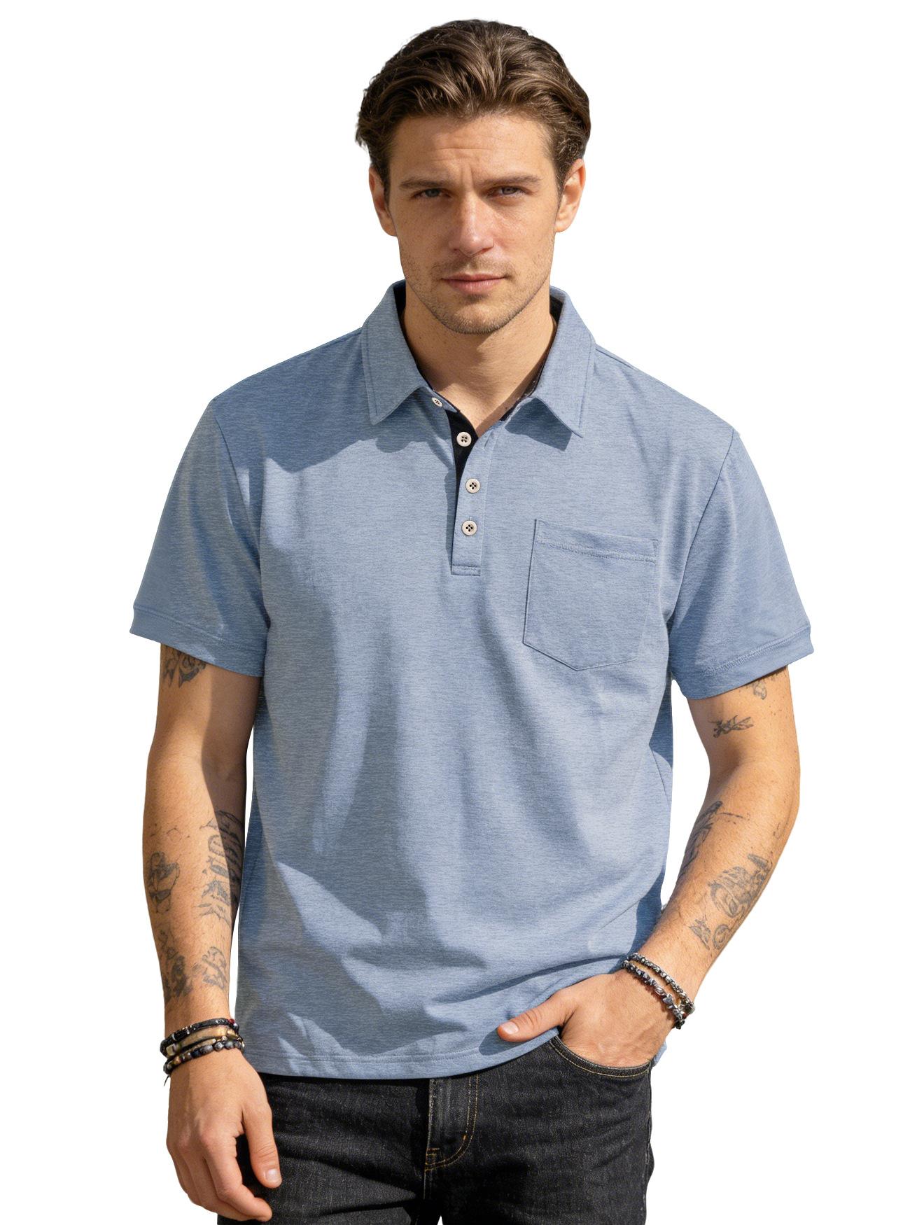 Men s Casual Business Polo Shirt Lapel Collar Chest Pocket Loose Short Sleeve Summer Daily Wear Summer Men s Polo Shirt XS