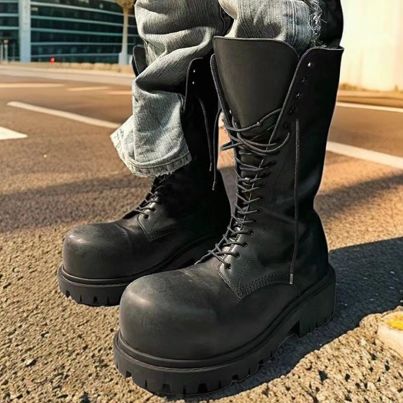 NEW Motorcycle Women's buckle Boots Winter Leather Shoes Black Botas Wedges Female Lace Up Platforms Women White Botas Mujer
