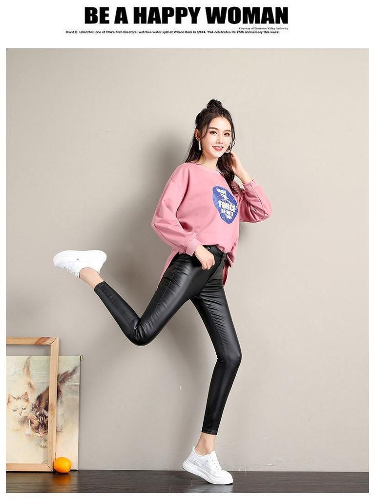 Women's High-Waisted Black Matte Leather Leggings - Fleece-Lined and Slimming for Fall/Winter