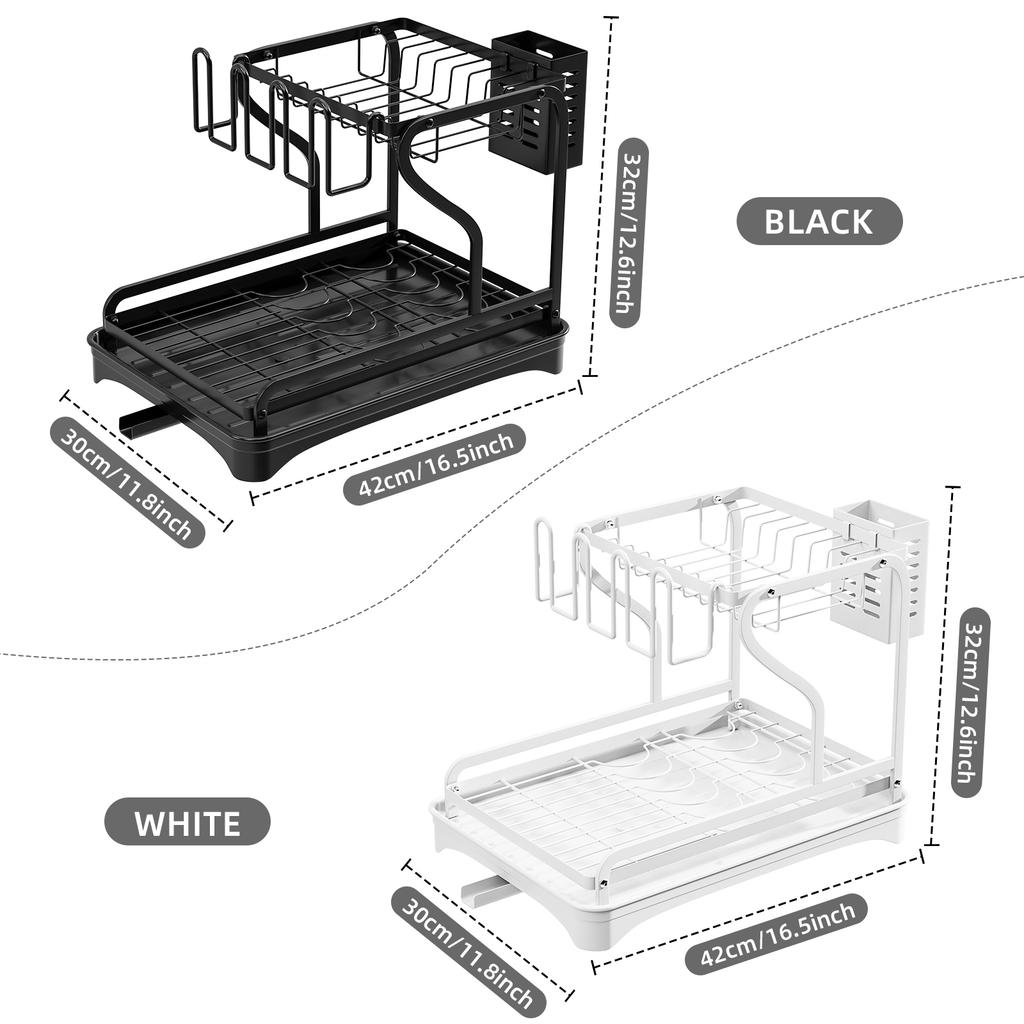 1PC,Dish Drying Rack -  Dish Rack For Kitchen Counter, 2-Tier Kitchen Organizers And Storage Rack With Drainboard And Cutlery Ho