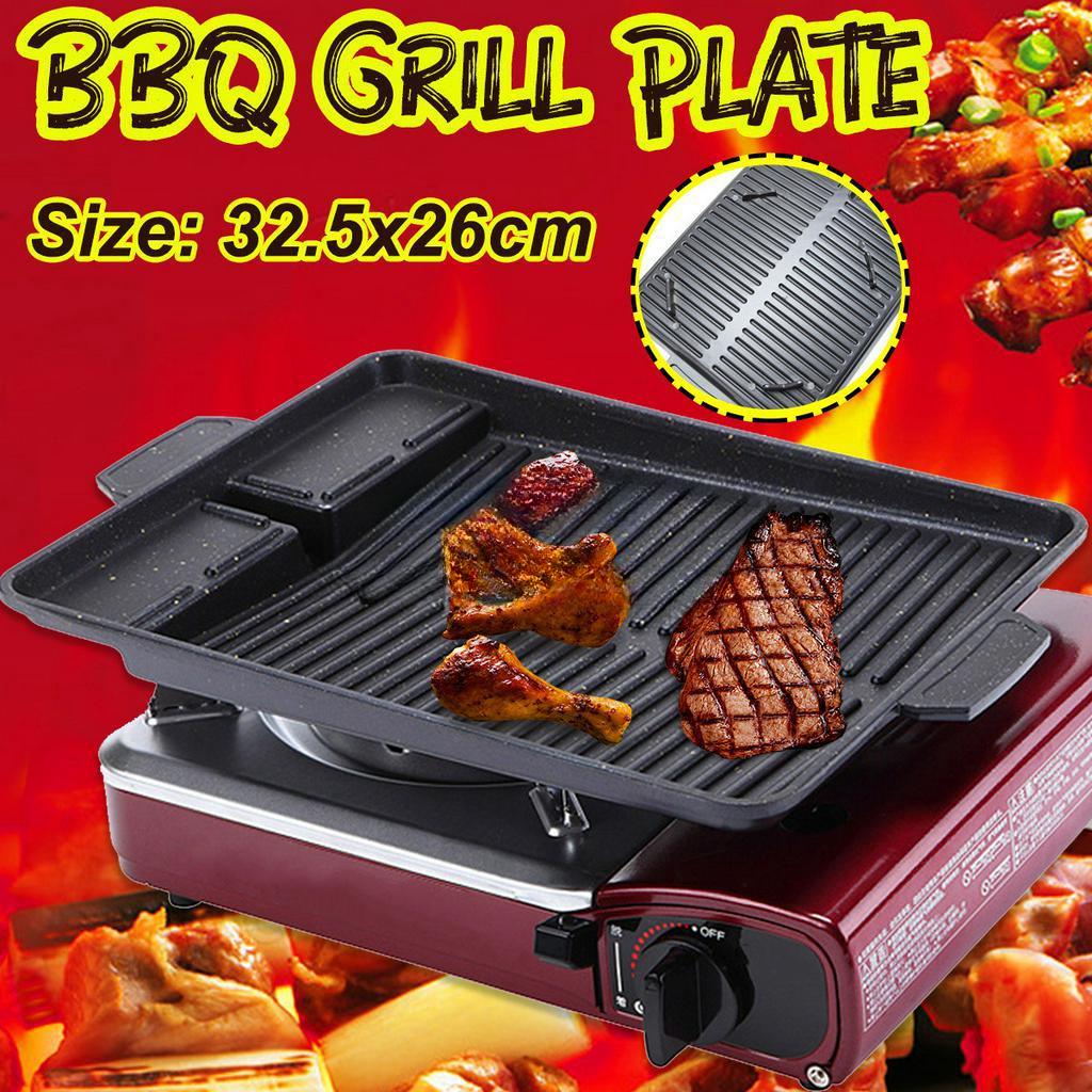 Non-Stick Party Picnic Terrace Beach Charcoal Grill Plate Butane Gas Stove Cooker Barbecue Tray Black Korean Portable BBQ Grill Pan