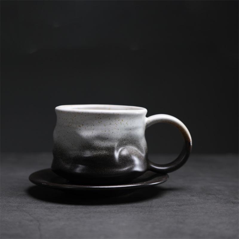 Retro Ceramic Cup Mug Style Simple Afternoon Tea Cup Creative Coarse Pottery Coffee Cup Saucer Set