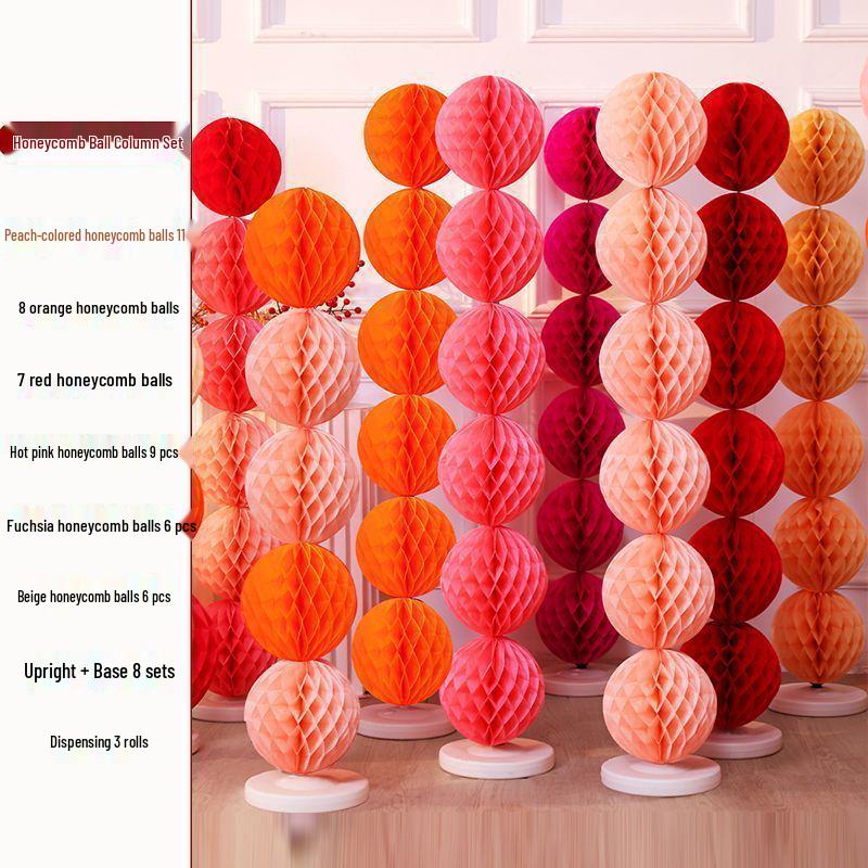 Honeycomb Ball Pillar Lantern for Wedding Room Decoration, Bride Photo Props, Double Happiness Wall Flower