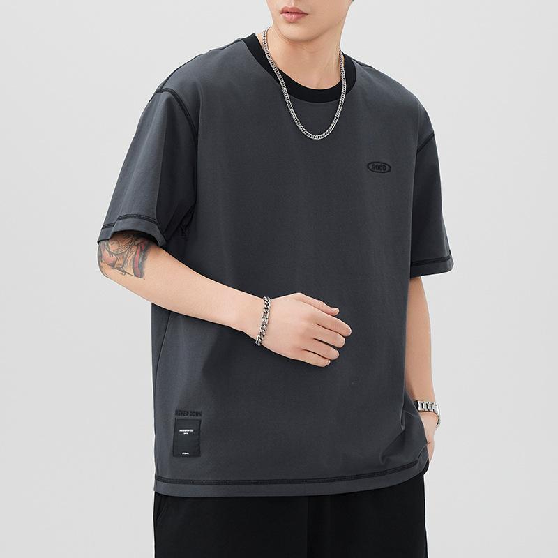 

Новая футболка с круглым вырезом, свободная, с коротким рукавом, мужская, повседневная, с рукавом пять точек, в японском ретро-стиле 4XL серый