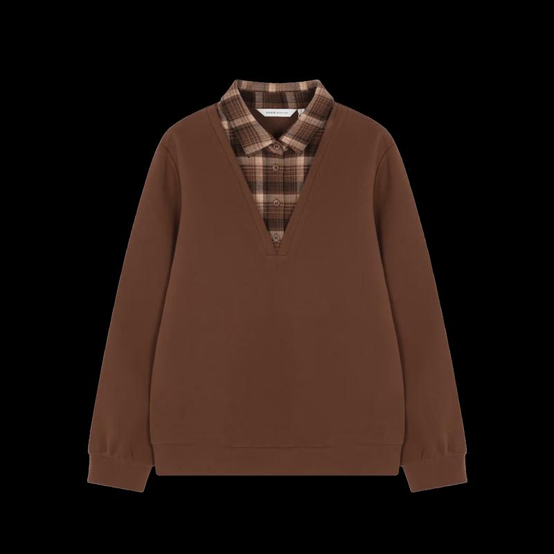 Dámská mikina s límečkem košile s kostkovaným vzorem, vzhled dvoudílného kompletu